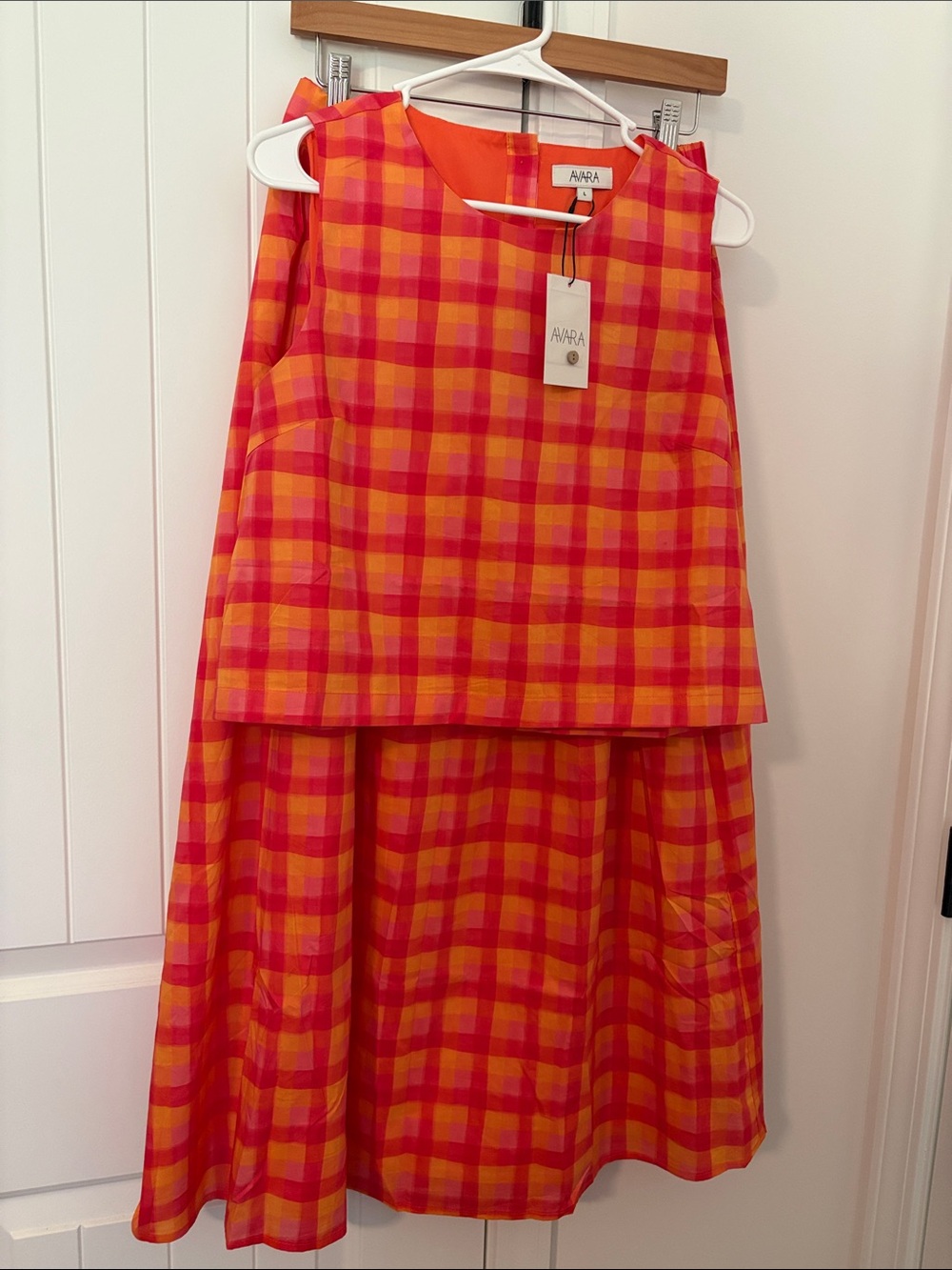 Avara Pink & Orange Plaid Maxi Skirt - Bright Check Summer Style - Picture 5 of 6